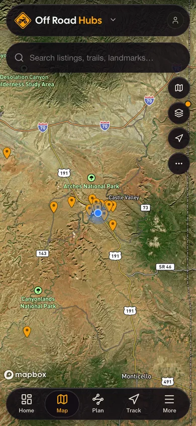 The Off Road Hubs app directory map