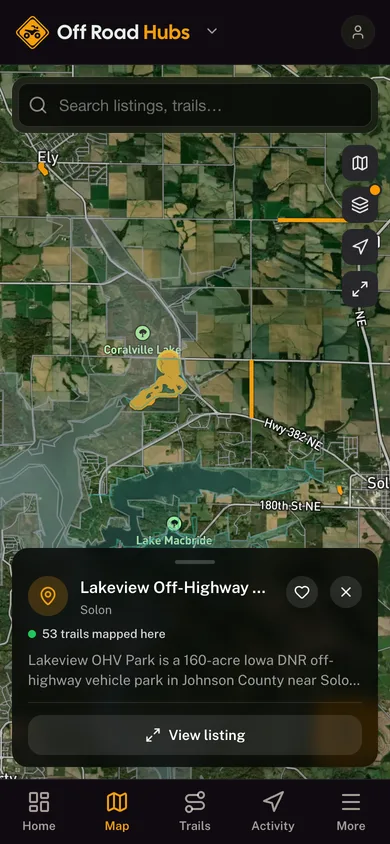 Nearby places mapped in the Off Road Hubs app