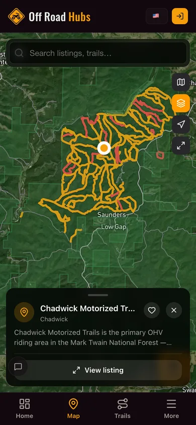 Nearby places mapped in the Off Road Hubs app