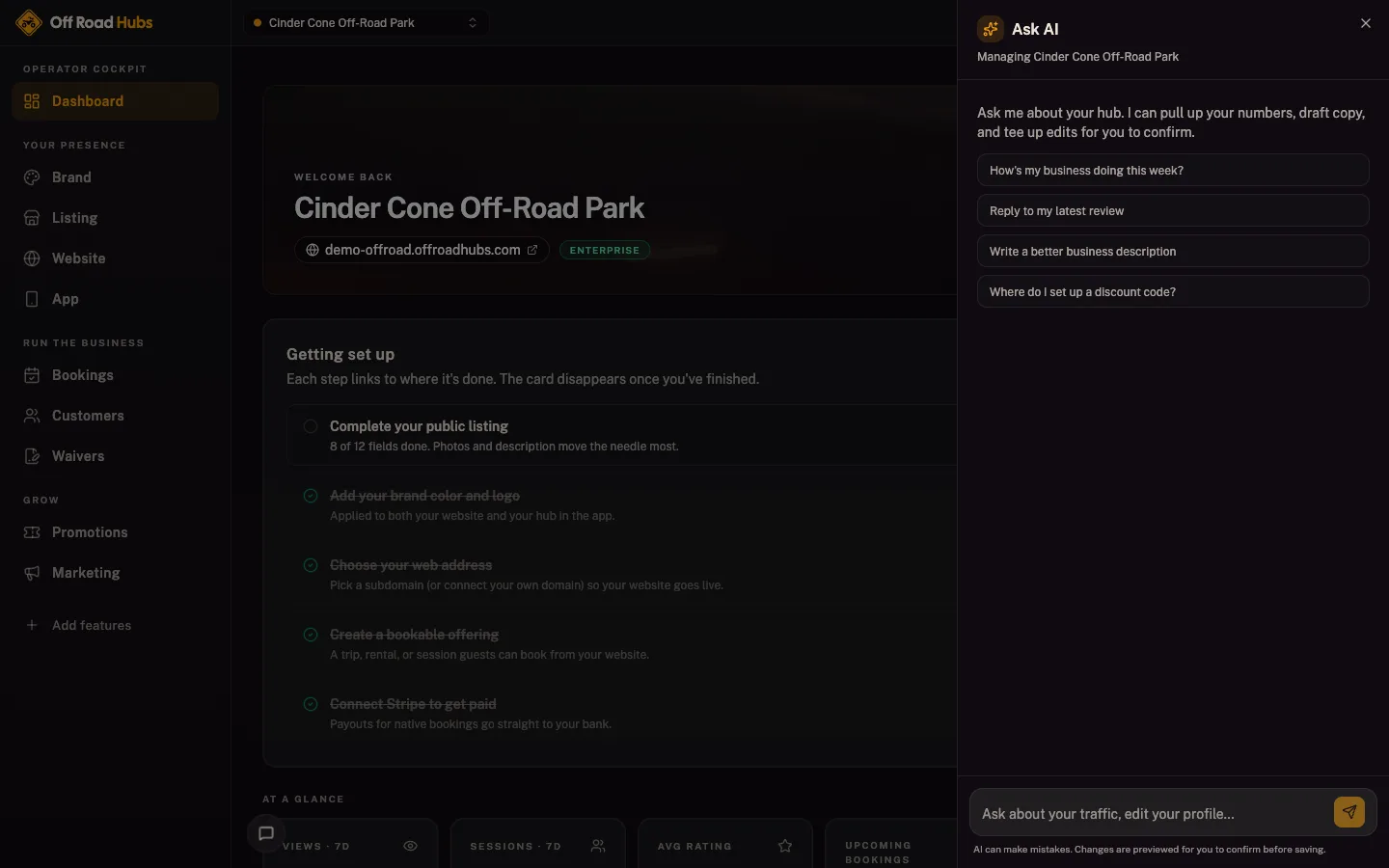 Off Road Hubs cockpit: AI assistant